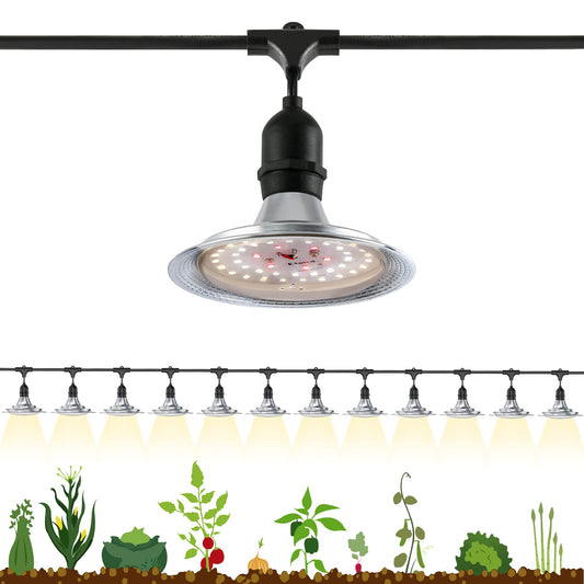 Espird Outdoor LED Grow Light, 12-Light Full Spectrum Grow Light Strip, Waterproof Plant Growing Lamps, UL Certified String Grow Lights for Greenhouse Garden, 41FT Outdoor Grow Light for Veg Seedling