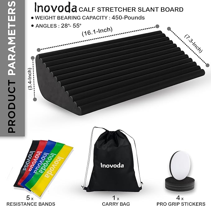 Slant Board for Calf Stretching | Ankle Balance Board, Ankle Exerciser Strengthener for Relief of Plantar Fasciitis, Achilles Tendonitis & Calf Tightness | Calf Stretcher with 5 Resistance Bands & Carry Bag