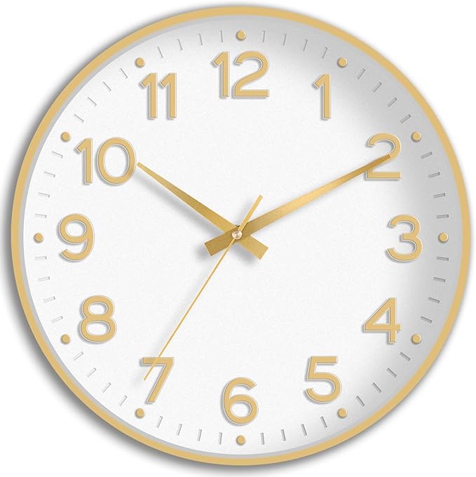 Roymnie Wall Clock, 10 Inch Silent Wall Clocks Battery Operated-Modern Non Ticking Analog Clock Decorative for Kitchen Bedroom Office Bathroom(White Gold)