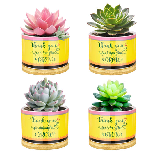 Moonld 4 Pcs Teacher Appreciation Gifts Succulent Pots Mini Ceramic Plant Pot for Teachers Appreciation Gift Exchange Gifts Thank You Teacher Party Favors