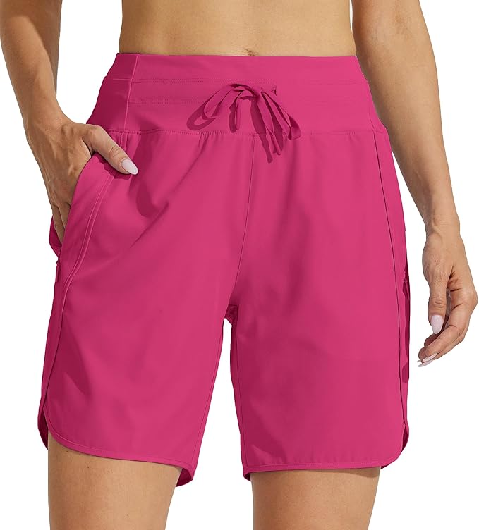Willit Women's 7" Athletic Running Shorts Long Workout Hiking Shorts Quick Dry High Waisted Active Zipper Pocket(Small)