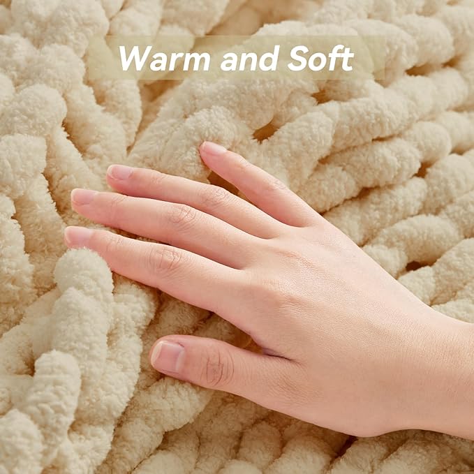 Negwoo Chunky Knit Throw Blanket, 30''*40'' Knitted Throw Chenille Yarn for Bed Couch, Handmade Oatmeal Crochet Big Thick Blanket, Machine Washable Cute Comfy Blanket for Home Decor