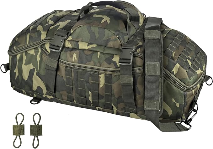 65L Large Travel Duffle Bag Military Tactical Backpack, Army Assault Pack 3 Day Bug Out Bag Rucksack for Outdoor Sport Hiking Camping with Molle System, Woodland