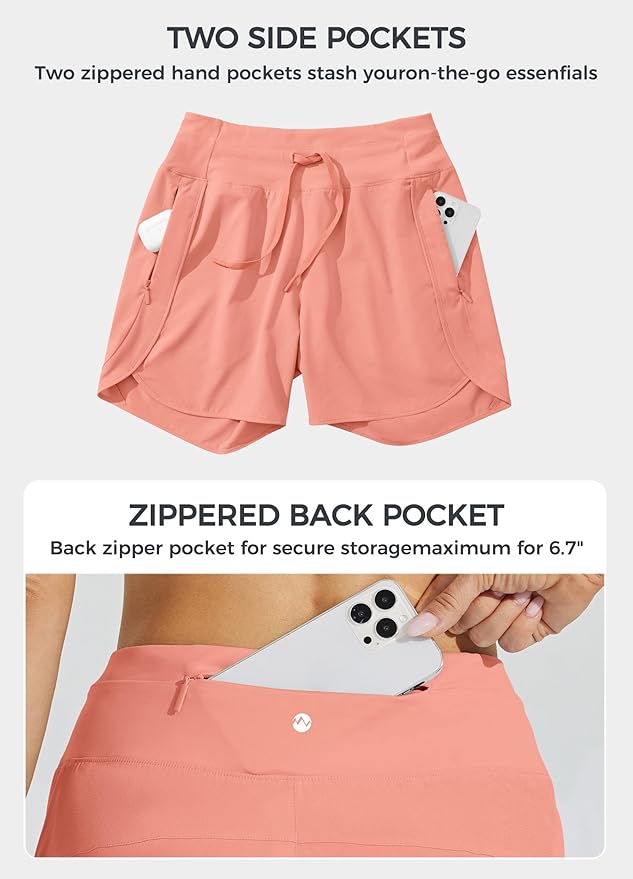 Willit Women's 7" Athletic Running Shorts Long Workout Hiking Shorts Quick Dry High Waisted Active Zipper Pocket(Large)