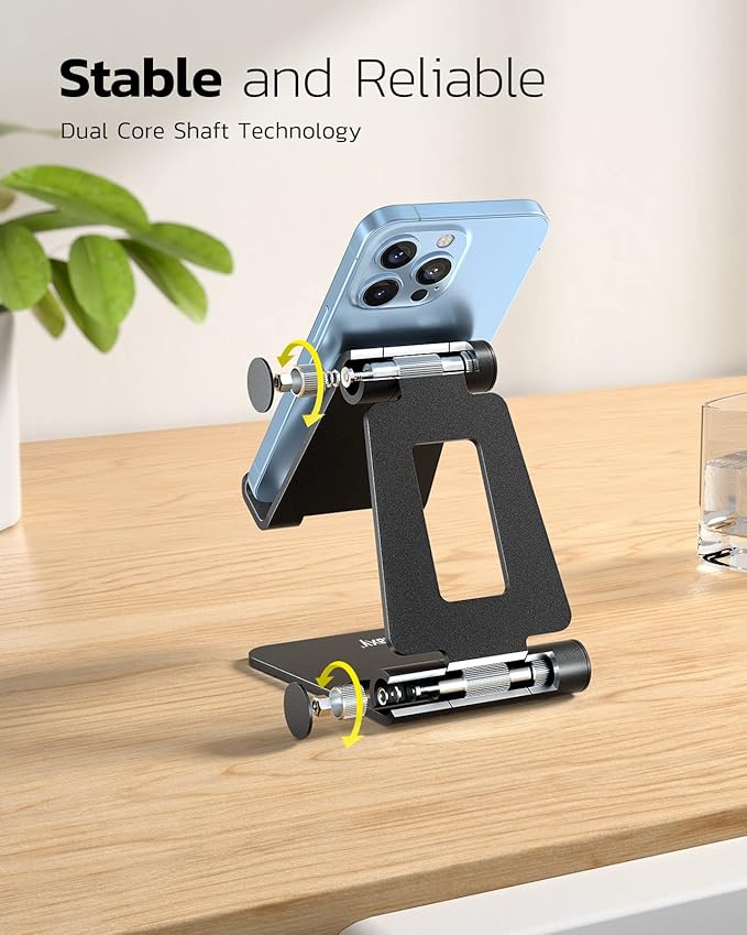 Nulaxy 2 Pack Dual Folding Cell Phone Stand, Fully Adjustable Foldable Desktop Phone Holder Cradle Dock Compatible with Phone 16 15 14 13 12 Pro Xs Xs Max Xr, All Phones, Black&Gold
