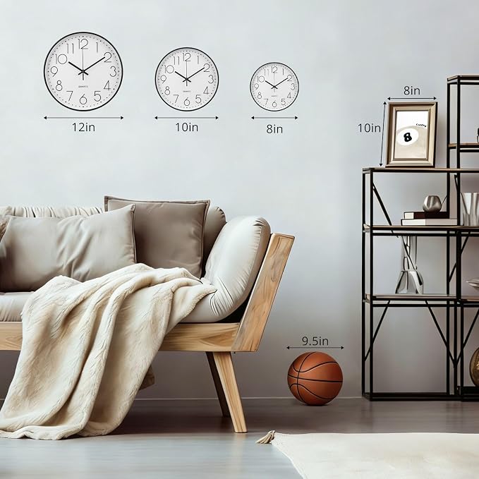 Wall Clock Non-Ticking Silent Modern Simple Style Round Decor Clock Stereoscopic Dial Quartz Wall Clocks for Home/Office/School/Living Room/Bedroom/Kitchen (Rose Gold, 8inch)