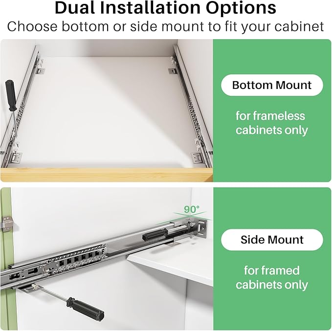 Pull Out Cabinet Organizer, Soft Close Wooden Slide Out Drawers for Pots and Pans, Full-extension Roll Out Shelves for Kitchen Cabinets, Pantry Organization, Bottom & Side Mount(21"W X 21"D x 3.4''H)