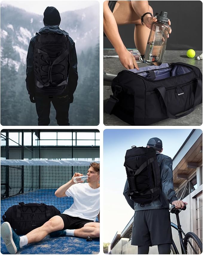 Sportsnew Gym Bag for Men Women with Shoe Compartment Wet Pocket,Yoga Bag with Yoga Mat Holder,Duffel Bag for Travel with Laptop Compartment,Weekender Overnight Carry On Bag(Black Patent Pending)