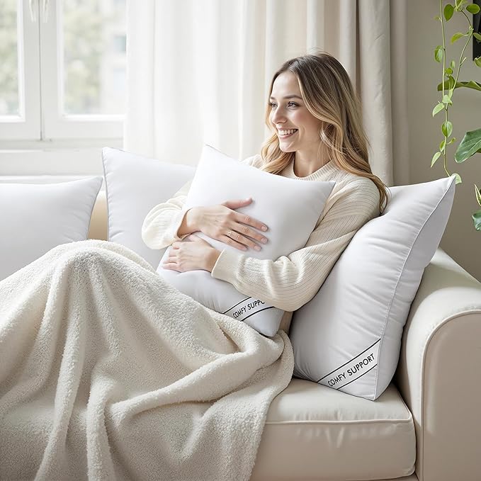 MIULEE 26x26 Inch Euro Pillows Inserts, Pack of 2 Down Alternative Virgin Filling Comfy Support Throw Pillows for Sofa Couch Bed