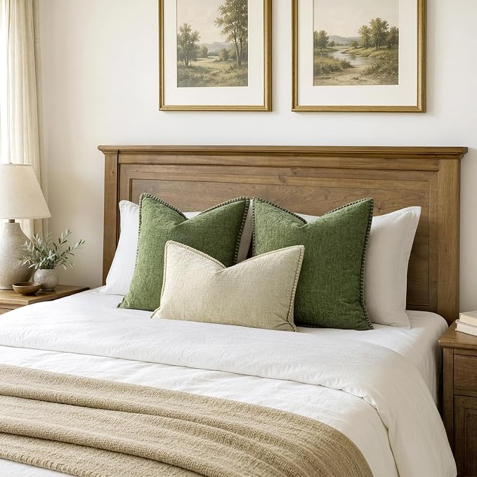 MIULEE Pack of 2 Couch Throw Pillow Covers 16x16 Inch Sage Green Farmhouse Decorative Pillow Covers with Stitched Edge Soft Chenille Solid Dyed Summer Pillow Covers for Sofa Bed Living Room