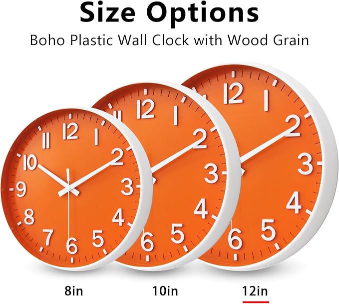 HZDHCLH Wall Clocks Battery Operated,Wall Clock Orange,12 inch Wall Clock Silent Non Ticking Modern 3D Numbers for Kitchen Bedroom Living Room Office Classroom Decor