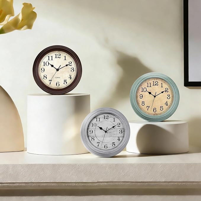 12 Inch Wall Clock, Silent Non-Ticking Decorative Battery Operated Easy to Read for Kitchen Living Room, Bathroom, Bedroom, Office