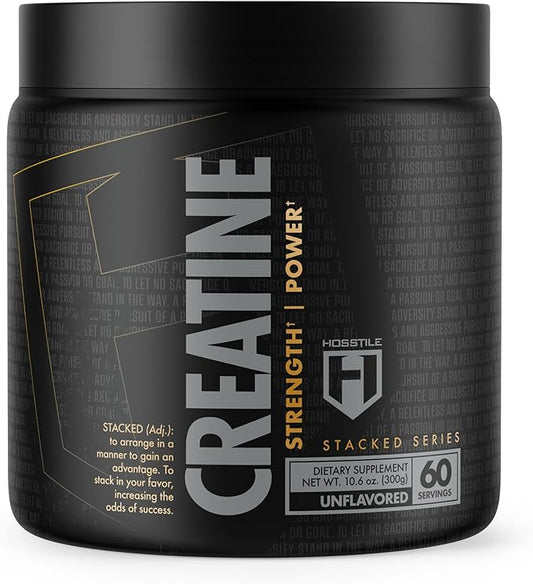 HOSSTILE Creatine Monohydrate Powder for Men & Women, Micronized, Improve Muscle Size, Strength & Power Output, Post Workout Recovery Drink, Unflavored, 60 Servings