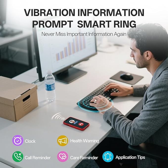 Smart Ring with Vibration Alerts, Health Tracker Ring with Body Temperature Monitor, Heart Rate, Sleep & Fitness Tracking, Waterproof Activity Ring for Men & Women, No App Fees