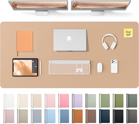 YSAGi Leather Desk Pad Protector, Office Desk Mat, Large Mouse Pad, Non-Slip PU Leather Desk Blotter, Laptop Desk Pad, Waterproof Desk Writing Pad for Office and Home (Latte,55" x 24")