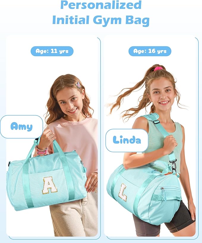 Daughter Birthday Gift from Mom, Girl Gym Bag, Kids Initial Overnight Duffel Bags with Shoe Compartment, Personalized Travel Bag with Makeup Pouch, Teen Girl Gifts Trendy Stuff (Letter P)