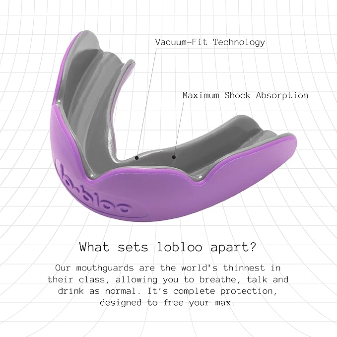 lobloo® PRO-FIT Sports Mouthguard ??Ultra Slim 1mm | Dentist-Level Protection | Precision Vacuum-Fit | Oxygen Performance | MMA, Boxing, Football, Basketball. (Large +14yrs, Purple)