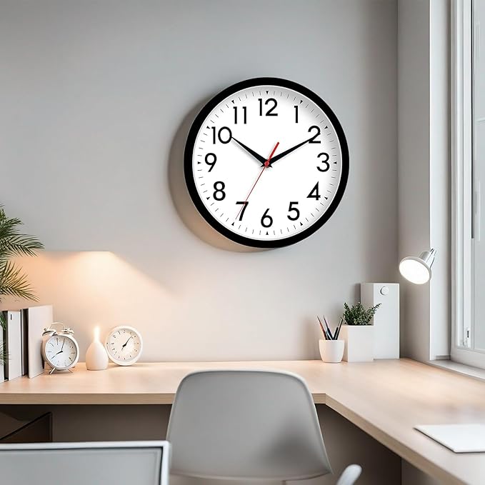 DAXSMY Wall Clock 8 Inch Silent Non-Ticking Battery Operated - Small Analog Clock for Bedroom, Office, Kitchen, Bathroom - Modern Minimalist Decorative Clock (Black)