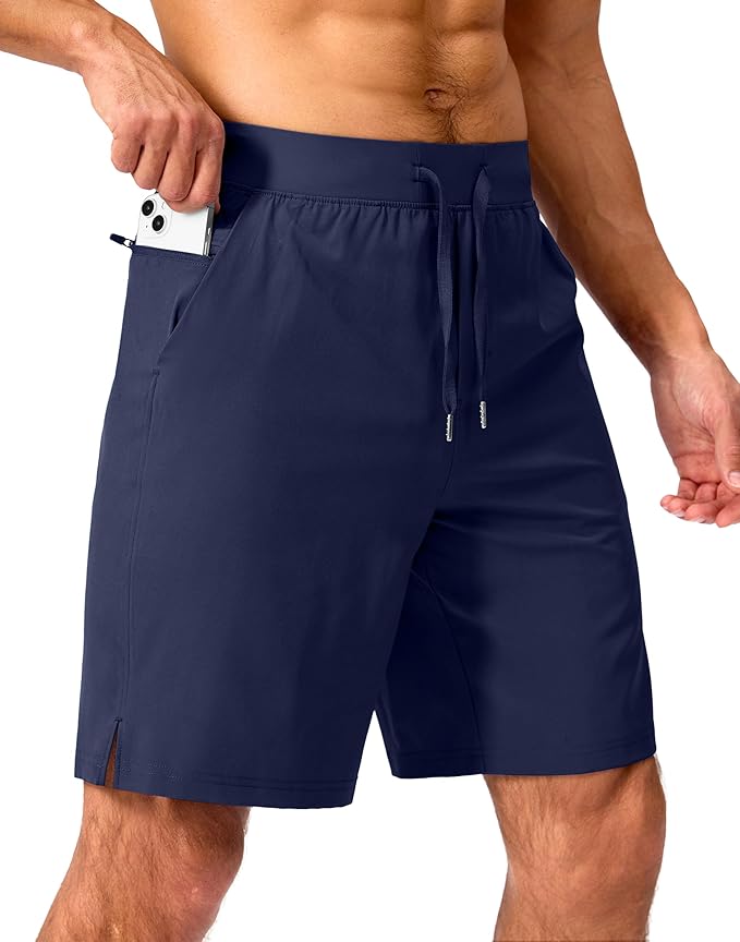 Men's Running Shorts with Zipper Pockets 9 Inch/ 7 Inch / 5 Inch Lightweight Quick Dry Gym Workout Athletic Shorts for Men(9 inch)