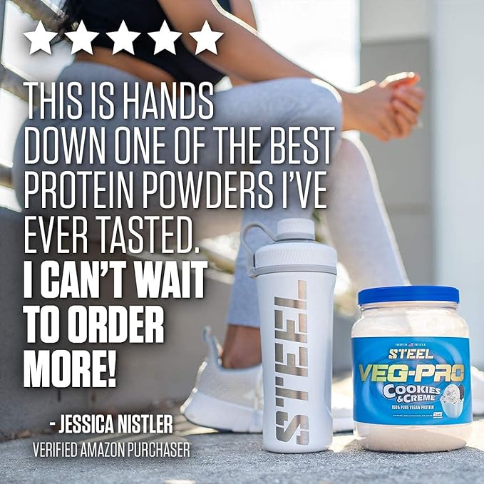 Steel Supplements Veg-PRO | Vegan Protein Powder, Cookies and Creme | 25 Servings (1.65lbs) | Protein Powder with BCAA Amino Acid | Non GMO | Non Dairy | Low Carb Formula