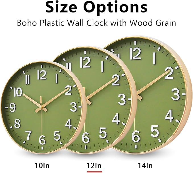 HZDHCLH Wall Clocks Battery Operated,Wall Clock Green Gold,12 inch Wall Clock Silent Non Ticking Modern 3D Numbers for Kitchen Bedroom Living Room Office Classroom Decor