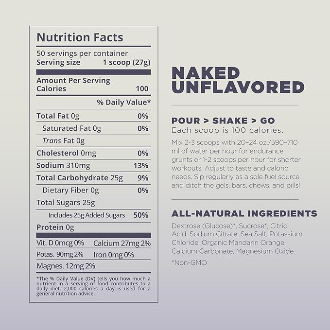 Tailwind Nutrition Endurance Fuel, Carbohydrate & Electrolyte Sports Drink Mix Powder, Gluten-Free, Vegan, Naked Unflavored, 30 Servings