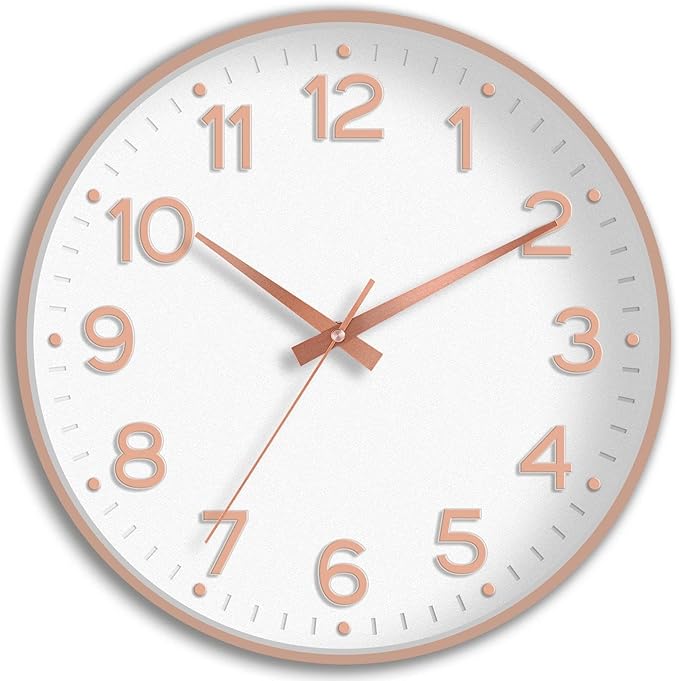 Roymnie Wall Clock 12 Inch Silent Wall Clocks Battery Operated- Modern Non Ticking Analog Clock Decorative for Living Room Bedroom Office Kitchen(White Rose Gold)