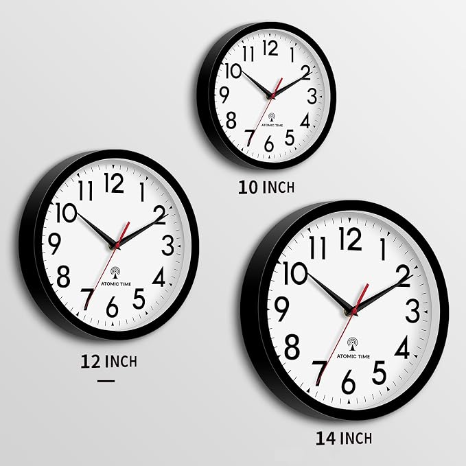 DAXSMY Atomic Wall Clock Analog 12 Inch Battery Operated Modern Decorative for Living Room Kitchen Office Bedroom Bathroom(Black)