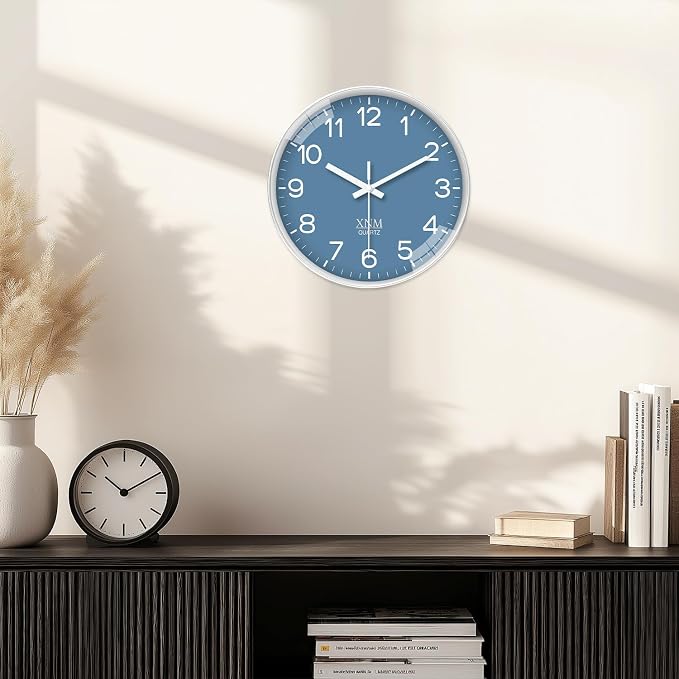 XNM Blue Minimalist Wall Clocks Battery Operated 8 Inch Classic Analog Clock for Living Room Office Bedroom Decor Modern Small Wall Clock Silent Non Ticking