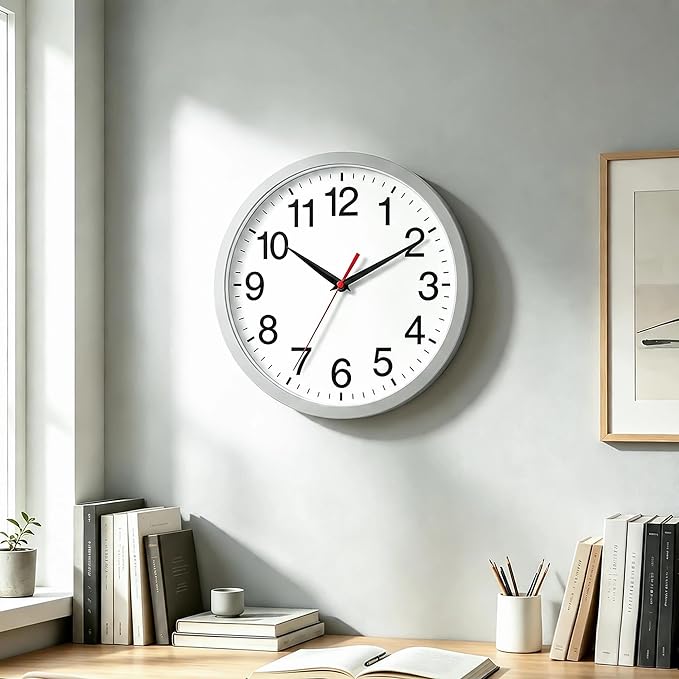 Rohioue Wall Clock Modern 8 Inch Battery Operated Silent Non Ticking Small Analog Clock Decorative for Living Room Office Home Bedroom Kitchen Bathroom(Silver)