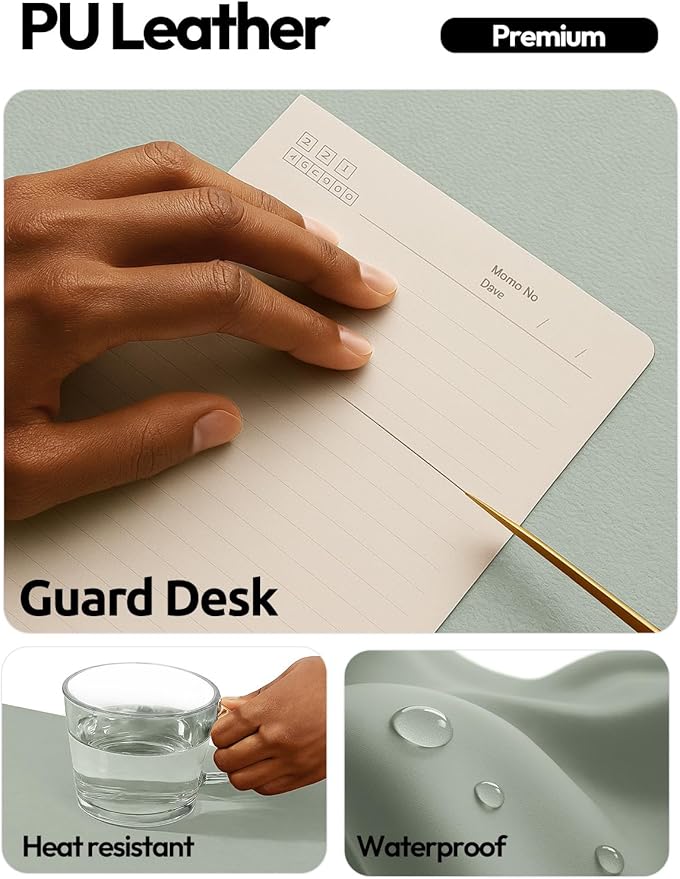 YSAGi Leather Desk Pad Protector, Office Desk Mat, Large Mouse Pad, Non-Slip PU Leather Desk Blotter, Laptop Desk Pad, Waterproof Desk Writing Pad for Office and Home (Grayish Green,55" x 17.2")