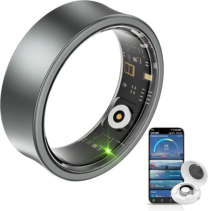 Smart Ring for Men and Women- 10ATM Waterproof,Health Tracker, Supports Sleep/Skin Temperature Monitoring, Steps/Calories/Photos/Female Physiological Reminders (Silver, 8)