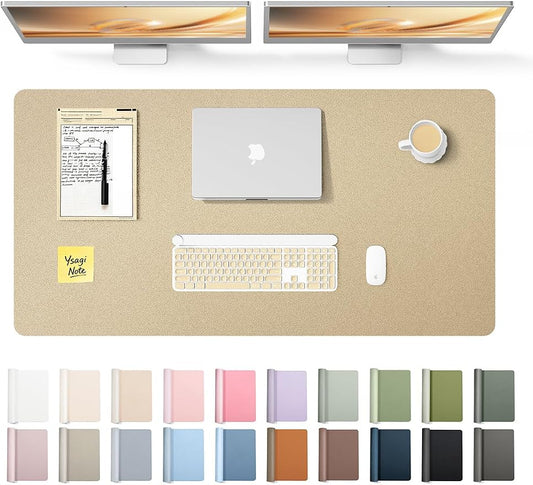 YSAGi Leather Desk Pad Protector, Office Desk Mat, Large Mouse Pad, Non-Slip PU Leather Desk Blotter, Laptop Desk Pad, Waterproof Desk Writing Pad for Office and Home (Gold,47.2" x 23.6")