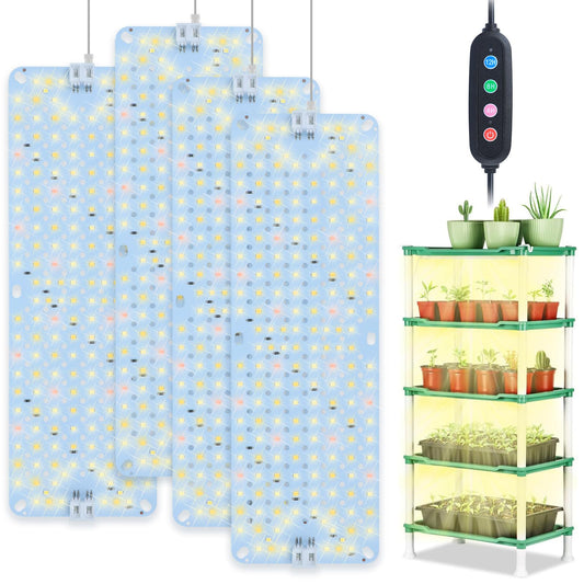 4Pack Panel Grow Lights for Indoor Plants, Seed Starting, Vegetables with 4/8/12/16/20 Hr Timer, 40W Full Spectrum LED Plant Growing Lamps for Cabinet/Shelves/Greenhouse, Plug-and-Play, Connect Freely