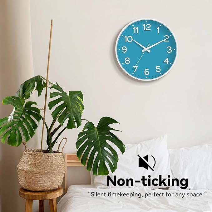 Roymnie Wall Clock 12 Inch Silent Wall Clocks Battery Operated-Modern Non Ticking Analog Clock Decorative for Kitchen Bedroom Office (Blue)