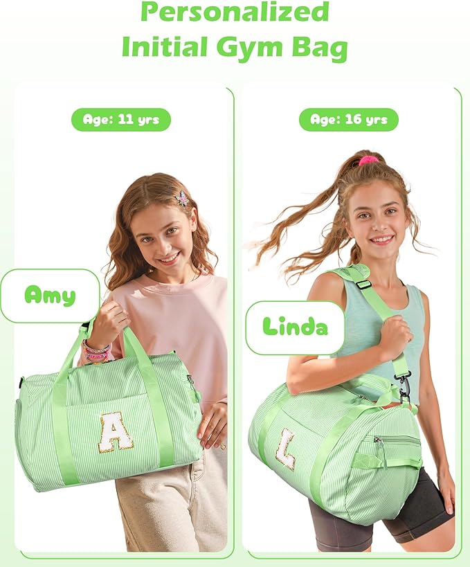 4 Year Old Girl Birthday Gift, Girl Gym Bag, Kids Monogram Overnight Duffel Bags with Shoe Compartment, Personalized Travel Bag with Makeup Pouch, Perfect for Weekend Trips (Letter L)