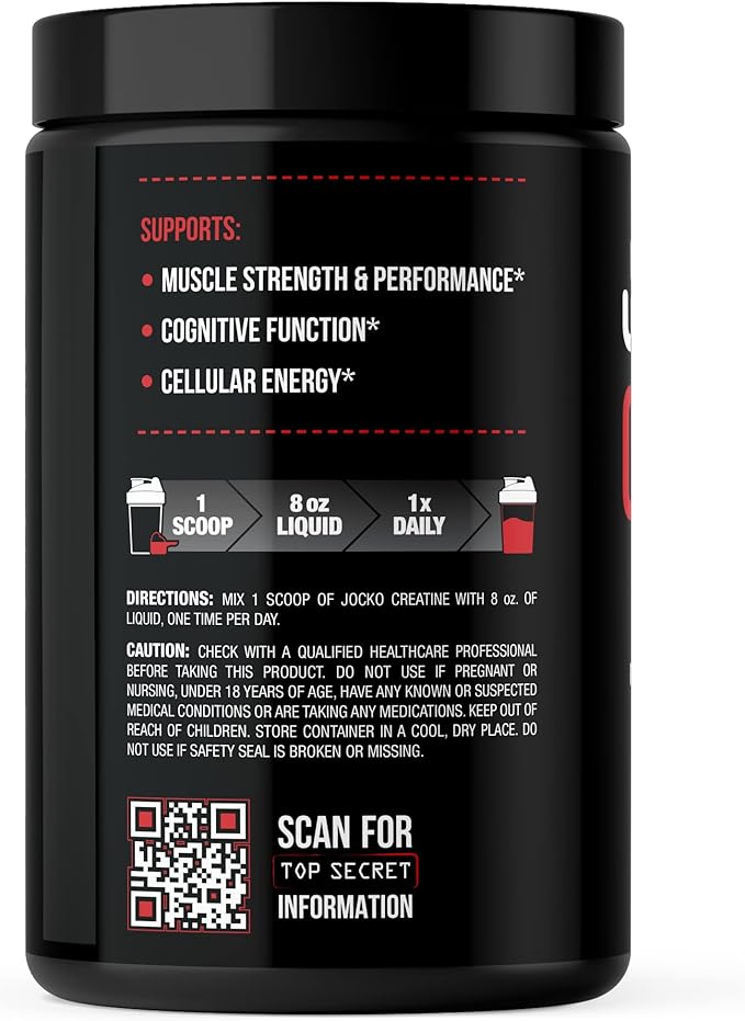 Jocko Fuel Creatine Monohydrate Powder - Creatine for Men & Women, Supplement for Athletic Performance & Muscle Health, 90 Servings 16 oz (Unflavored) (16 OZ JAR)