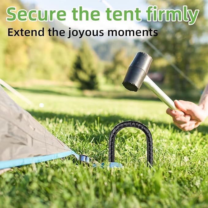 Black Trampoline Stakes Anchors High Wind 16inx10mm Galvanized U Hook 8pcs Rebar Stakes – Heavy Duty Ground Anchors for Trampoline,Yard & Inflatable,Landscape Metal Stakes for Outdoor Decorations