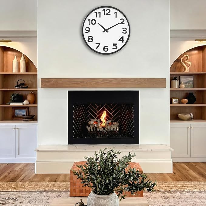 16 Inch Wall Clock - Large 3D Numbers Easy to Read, Silent Non-Ticking Battery Operated Analog Quartz Round Clock for Home, Office, Classroom, Seniors - Black