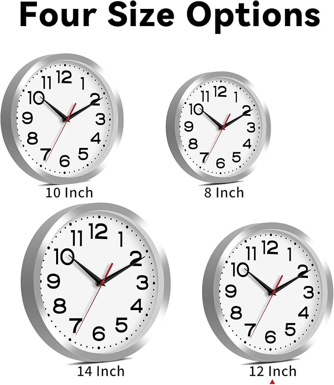 Roymnie Wall Clock Silent Non-Ticking Modern Clock Battery Operated 12 Inch Small Classic Analog Decorative for Kitchen, Bathroom, Office, Bedroom, Home(Silver)