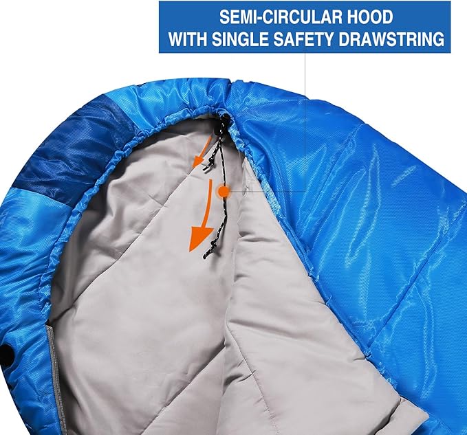 REDCAMP Kids Mummy Sleeping Bag for Camping, 3 Season Cold Weather Sleeping Bag Fit Boys,Girls & Teens, Blue/Rose Red