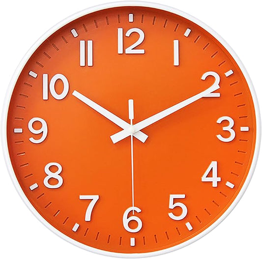 HZDHCLH Wall Clocks Battery Operated,Wall Clock Orange,14 inch Wall Clock Silent Non Ticking Modern 3D Numbers for Kitchen Bedroom Living Room Office Classroom Decor