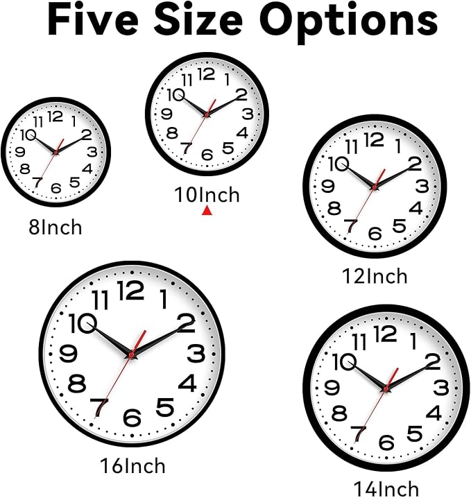 Roymnie Wall Clock Silent Non-Ticking Modern Clock Battery Operated 10 Inch Classic Analog Decorative for Classroom, Living Room, Office, Bedroom, School, Hotel (Black)