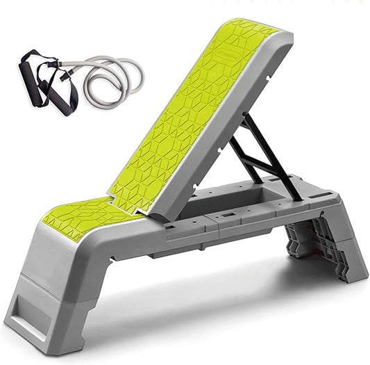 leikefitness Exercise Step Platform, Multifunctional Aerobic Deck with Cord and Adjustable Dumbbell & Weight Bench, Fitness Equipment for Workout Home Gym