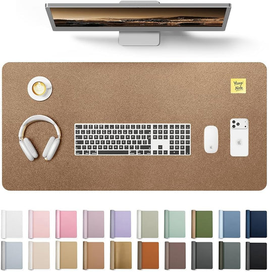 YSAGi Leather Desk Protector, Office Mat, Large Mouse Mat, Non-Slip PU Leather Blotter, Laptop Desk, Waterproof Writing Pad for Office and Home (Shiny Bronze, 35.4" x 17")