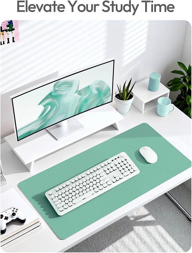 YSAGi Leather Desk Protector, Office Mat, Large Mouse Mat, Non-Slip PU Leather Blotter, Laptop Desk Mat, Waterproof Writing Pad for Office and Home(Green-Blue, 42" x 17.2")