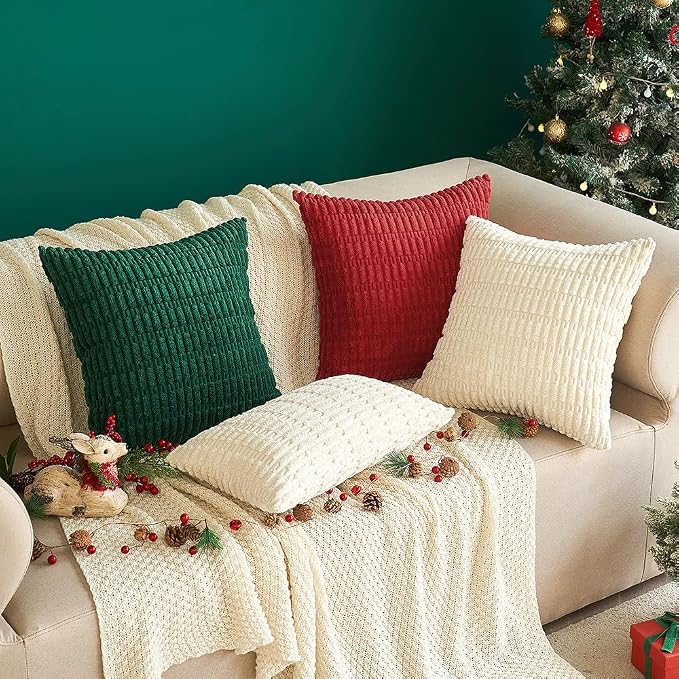 MIULEE Pack of 2 Corduroy Decorative Euro Sham Throw Pillow Covers 26x26 Inch Soft Boho Striped Pillow Covers Modern Farmhouse Home Decor for Sofa Living Room Couch Bed Cream White