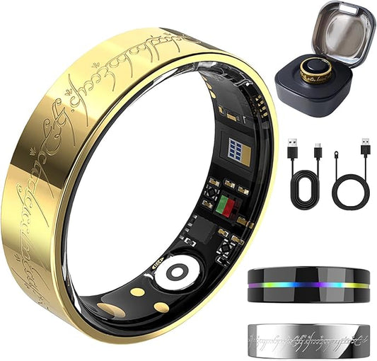 Ultra Smart Ring for Women Men,Health Fitness Tracker with Sleep/Blood Pressure/Oxygen Monitoring, Heart Rate & Activity Tracking,IP68 Waterproof, 5+Day Battery,No Subscription Fee 1-Gold 13