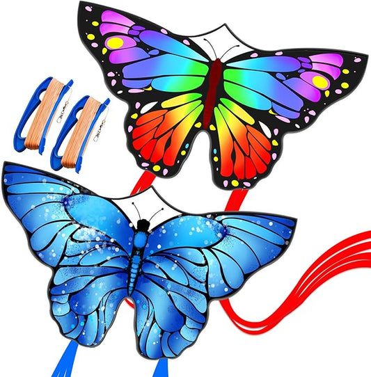 Butterfly Kites for Kids and Adults, Easy to Fly Large Single Line Kite for Boys and Girls - 55" x 28" Beach Kite for Beginners, 300ft String Handle Included