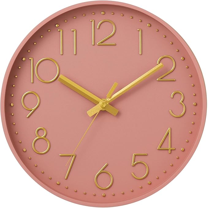 DAXSMY Wall Clock - 12 Inch Silent Non-Ticking Modern 3D Wall Clocks Battery Operated - Decorative Clock for Kitchen, Home Office, Bathroom, Bedroom, Living Room(Pink)